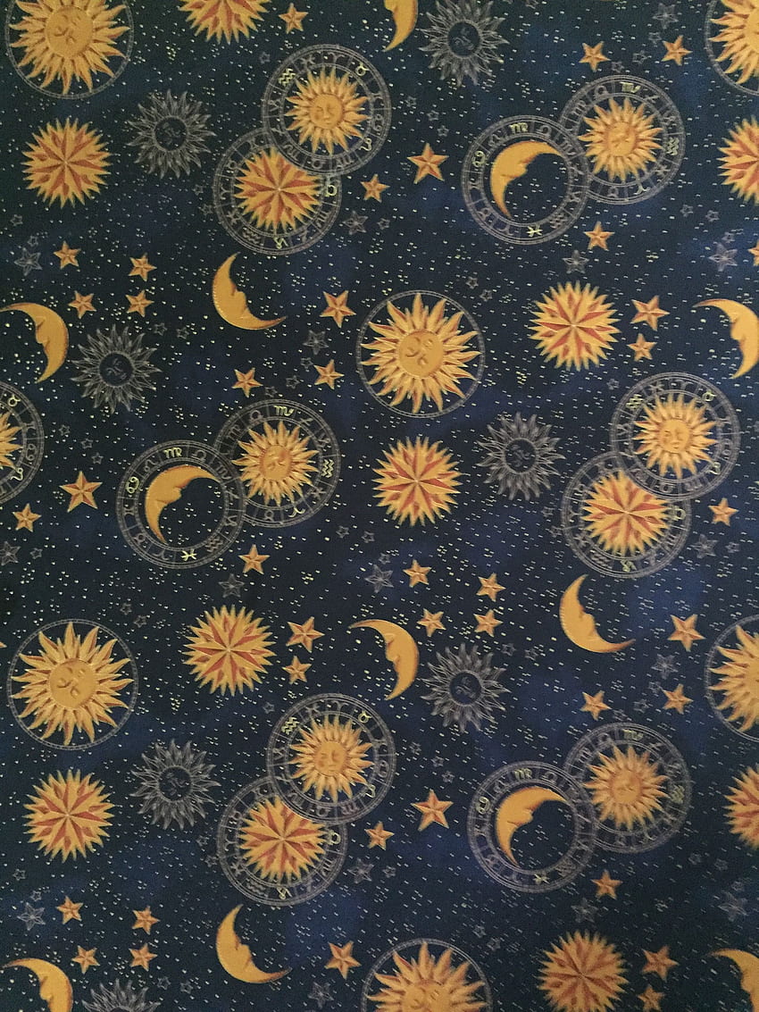 Celestial Navy Blue Hollytex Print One Yard. Arte de luna, Sol luna, Diseños de unas. Pared de collage de arte, de iPhone, patrones lindos fondo de pantalla del teléfono