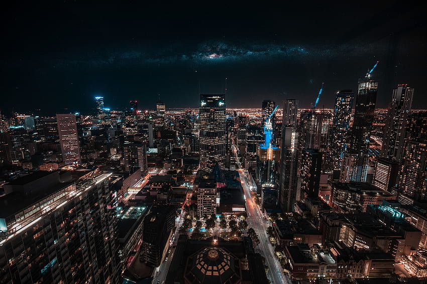 Città, Notte, Vista dall'alto, Grattacieli, Australia, Melbourne Sfondo HD