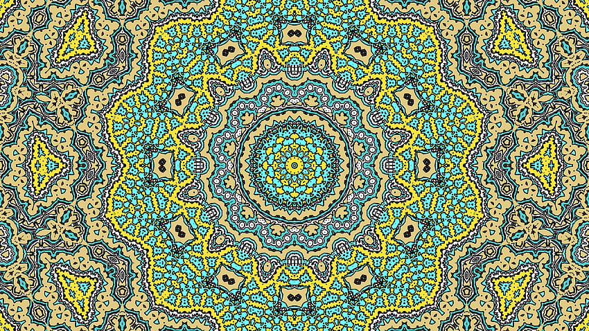 Blue Yellow Black Fractal Pattern Circles Lines Shapes Abstract HD wallpaper