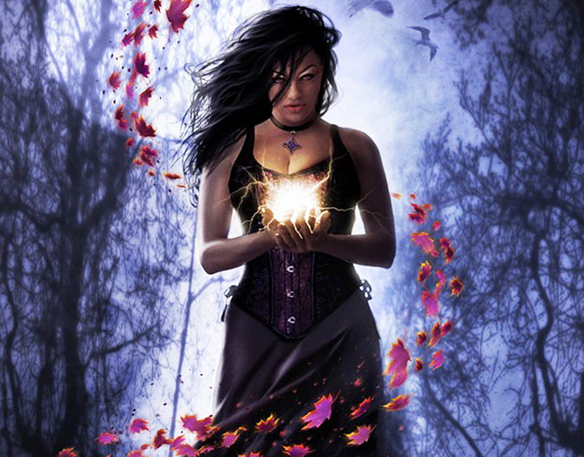 Magic, fantasy, woman, petals HD wallpaper