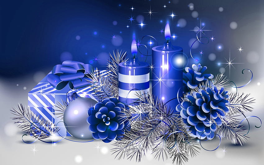 Christmas Ornaments Blue and Candle . Background ., Blue Christmas Ornaments HD wallpaper