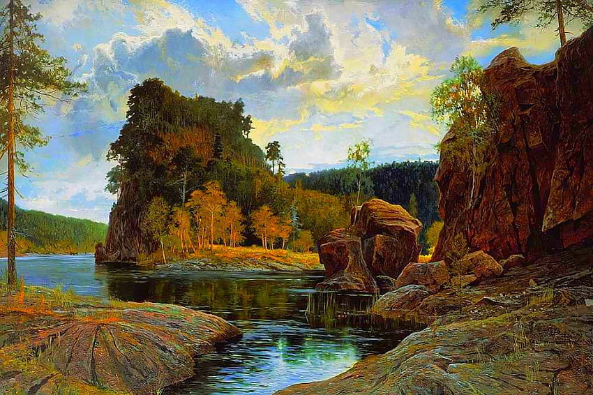 Die Felsen, Fluss, Farbe, Landschaft, Farben, schön, Baum, Felsen, Felder, Stein, Natur HD-Hintergrundbild