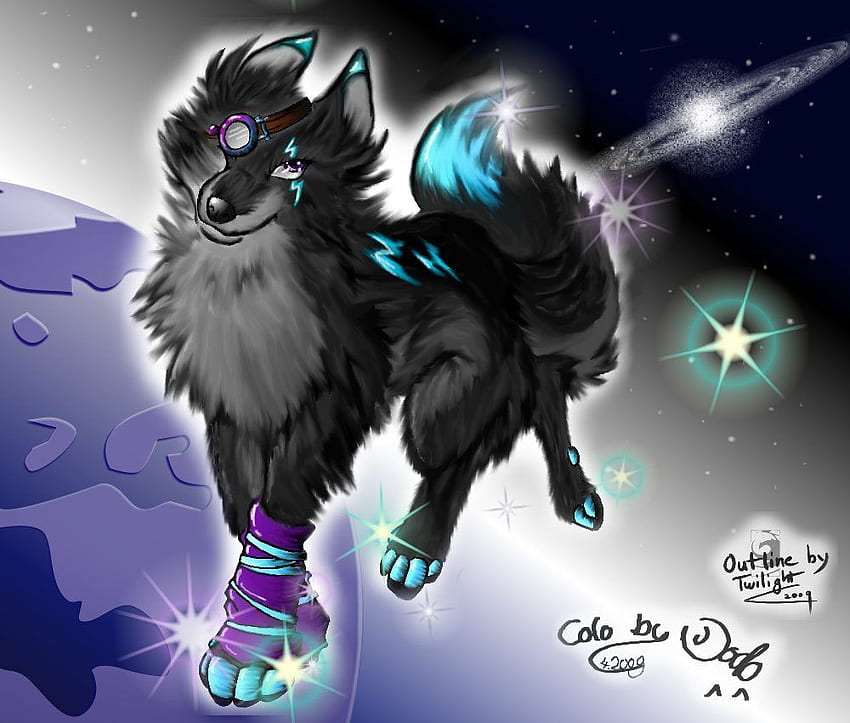 Galaxy Wolf, Cute Drawn Wolf HD wallpaper