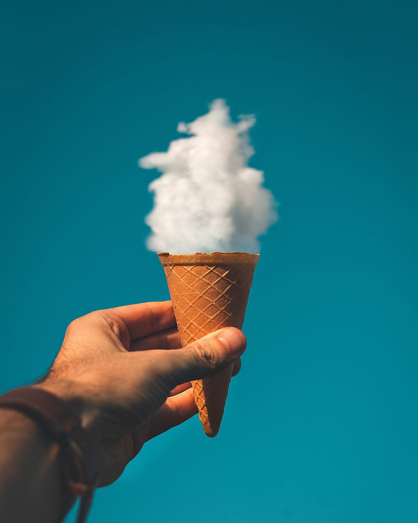 Man Holding Ice Cream Cone Under Cloud · Stock HD phone wallpaper