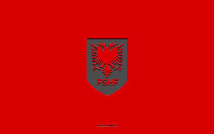Reprezentacja Albanii w piłce nożnej, czerwone tło, drużyna piłki nożnej, godło, UEFA, Albania, piłka nożna, logo reprezentacji Albanii w piłce nożnej, Europa Tapeta HD