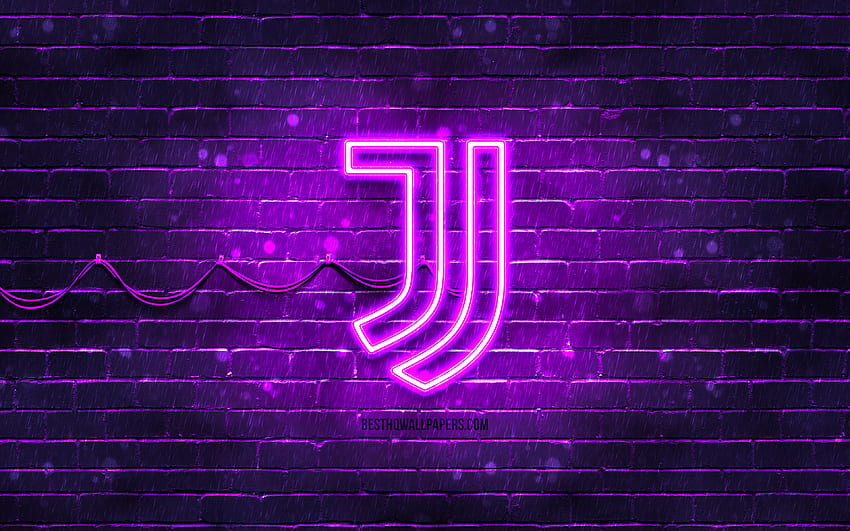 Juventus FC violet logo, , violet brickwall, Juventus FC logo, brands, Juve, Juventus FC neon logo, Juventus FC, Juventus logo HD wallpaper