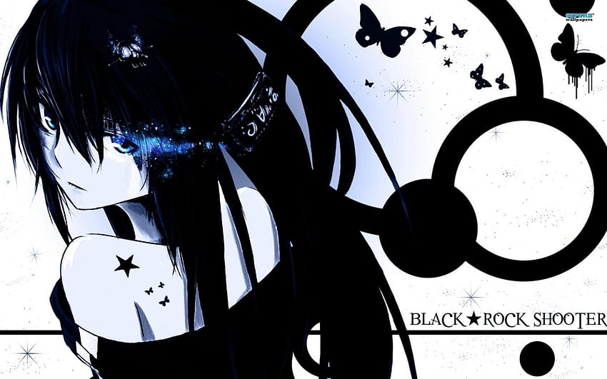 Black rock shooter, star, black, anime, butterfly, girl HD wallpaper