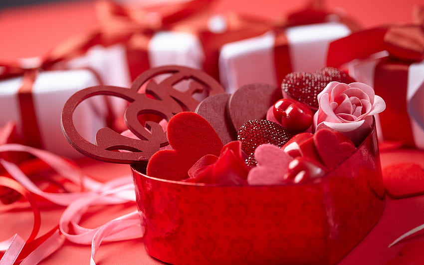 Happy Valentine's Day!, バレンタイン, 白, ボックス, お菓子, 赤, ギフト 高画質の壁紙
