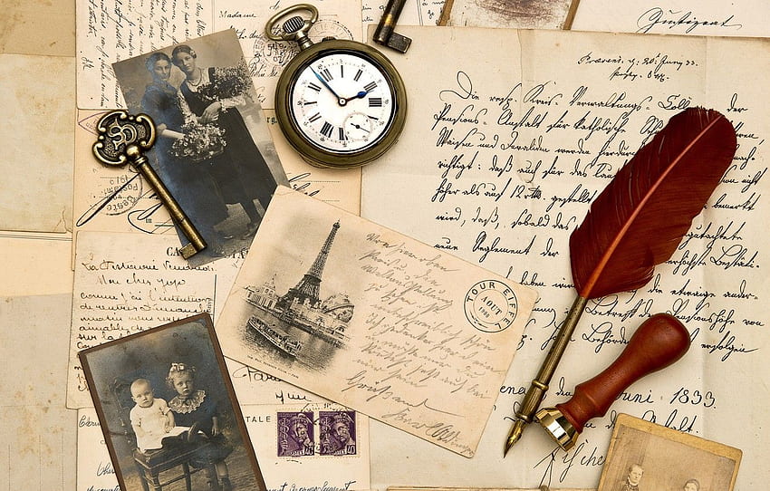 bolígrafo, reloj, llave, sepia, vintage, vintage, papel viejo, letras, sello para, sección разное fondo de pantalla