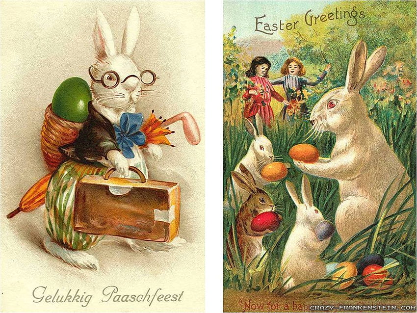 Conejito de Pascua retro. Saludos de conejito vintage de pascua fondo de pantalla