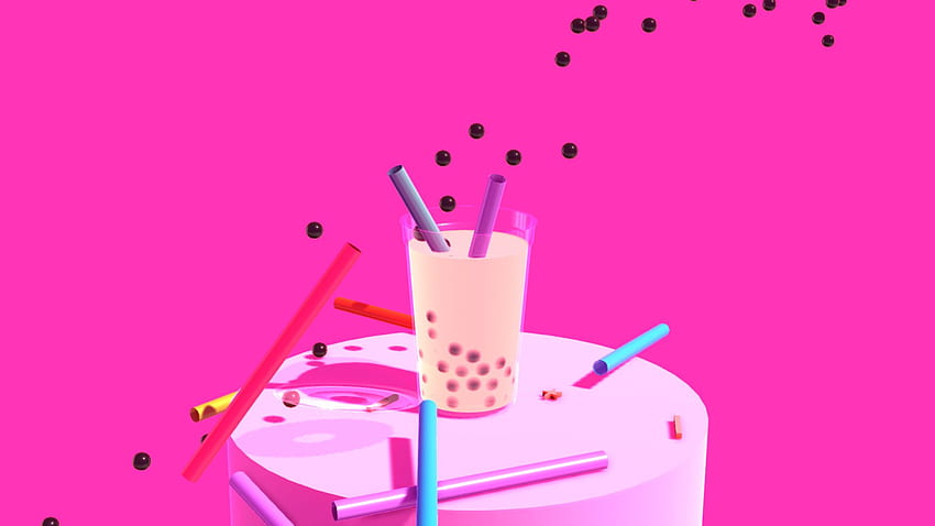 El anime y el té de burbujas inspiraron este simulador de física de alimentos, Bubble Tea Laptop fondo de pantalla