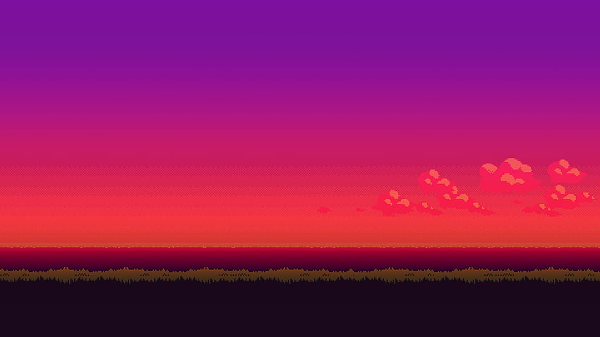 zachód słońca 16-bitowy pokemon w pikselach JPG 207 kB. Fajna, różowa grafika pikselowa Tapeta HD