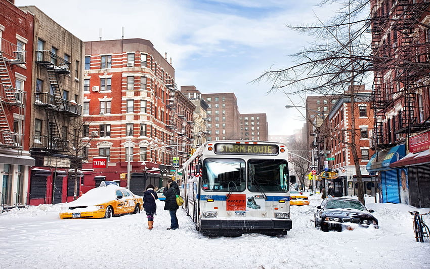 Cities, People, Winter, Snow, City, Movement, Traffic, Life, Bus HD wallpaper