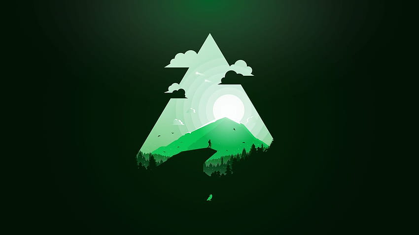 mountain, sun, green, triangle, (horizontal). Green Ink, Minimalist Green HD wallpaper