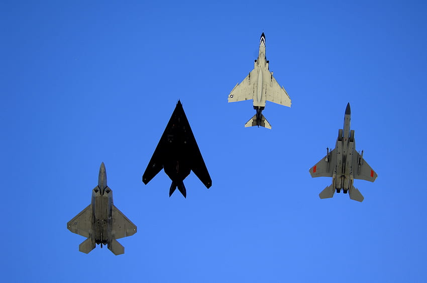Flying Overhead, jet, military, f4, aircraft, jets, f22, f117, f15 HD wallpaper