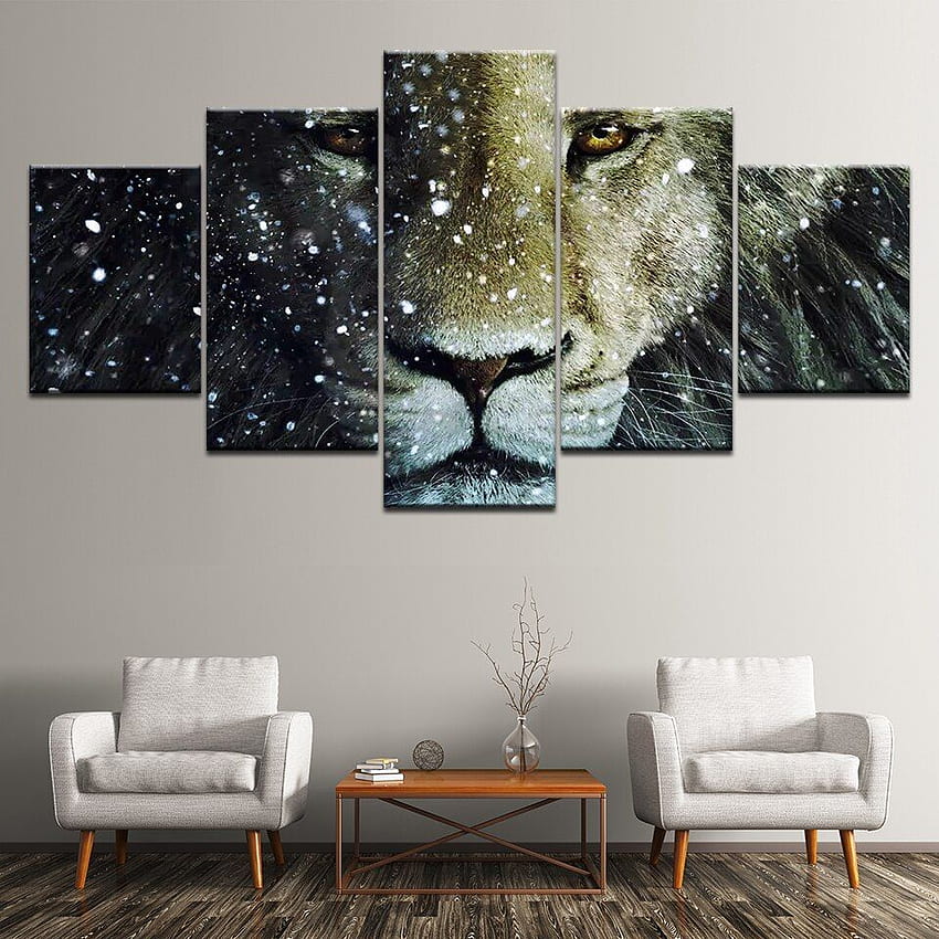 Kanvas Lukisan Narnia Singa Hewan 5 Potongan Dinding Seni Lukisan Modular Cetak Poster untuk Ruang Tamu Dekorasi Rumah. Lukisan & Kaligrafi wallpaper ponsel HD