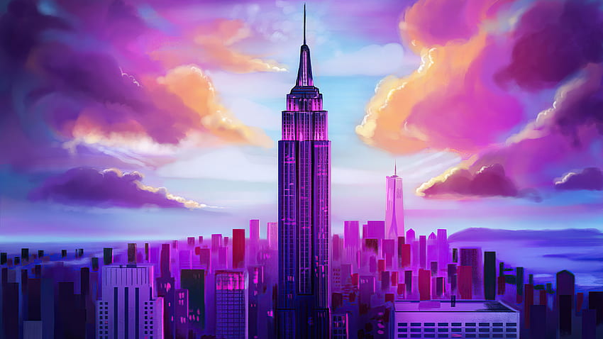 Tall buildings of City, colorful minimal art HD wallpaper