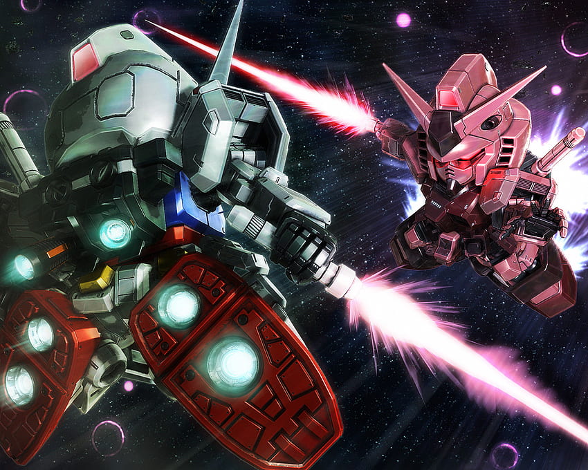 Mk II Gundam vs Gundam, beam saber, mk ii gundam, eyes, sd gundam, war, anime, battle, gundam, red, game, space HD wallpaper