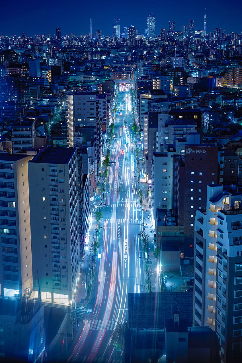 Lumières, Mégapole, Mégalopole, Villes, Nuit, Ville, Mouvement, Trafic, Villes, Rue, Tokyo Fond d'écran de téléphone HD