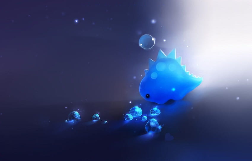light, blue, dinosaur, art, crystals, bubble, heart, apofiss for , section минимализм HD wallpaper