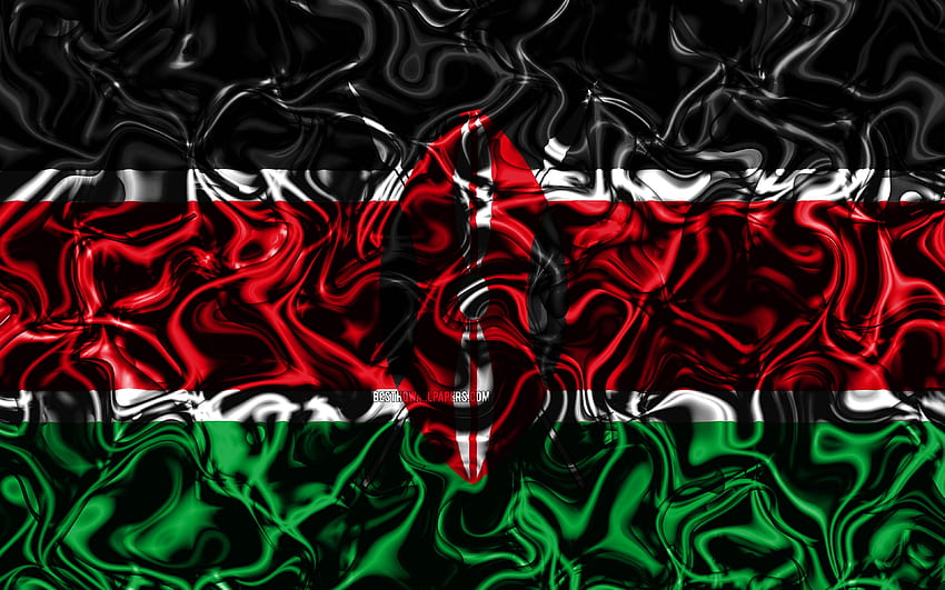 Flag of Kenya, abstract smoke HD wallpaper