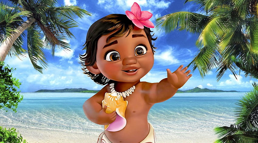 Download Baby Moana Touching Water Wallpaper | Wallpapers.com