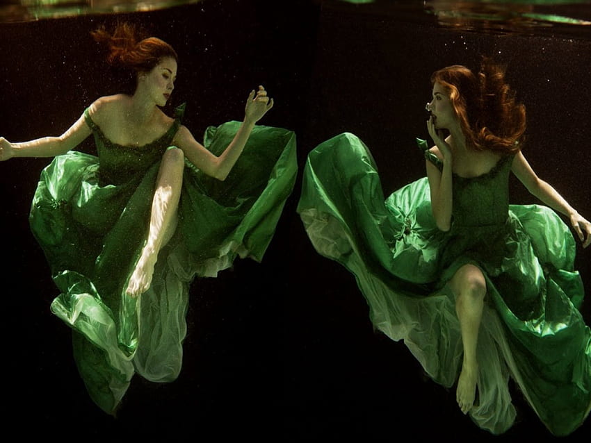 Mode bawah air, mode, tahan napas, graphy, hijau, bawah air, wanita, pakaian Wallpaper HD