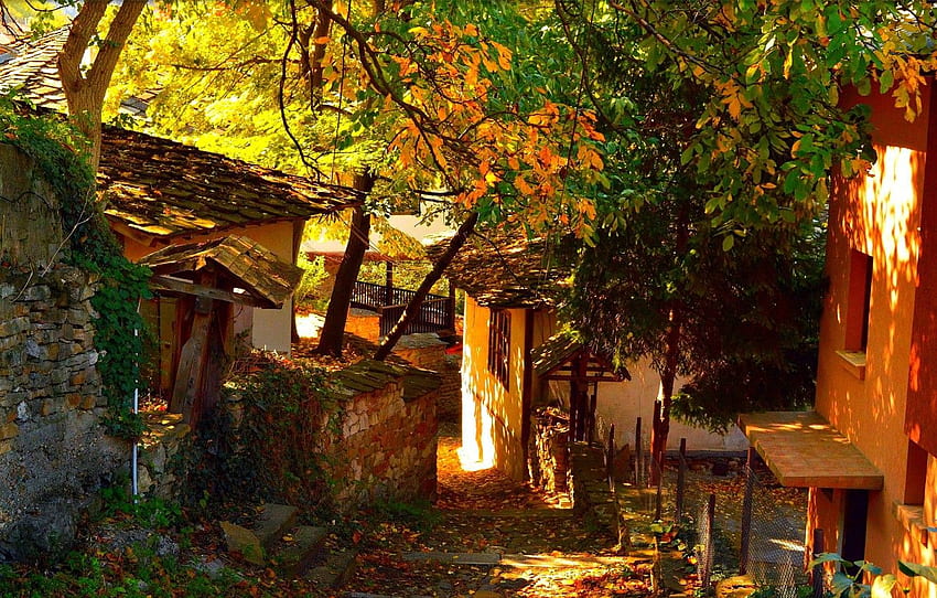 Dorf - Alle überlegener Dorfhintergrund, Herbststadt HD-Hintergrundbild