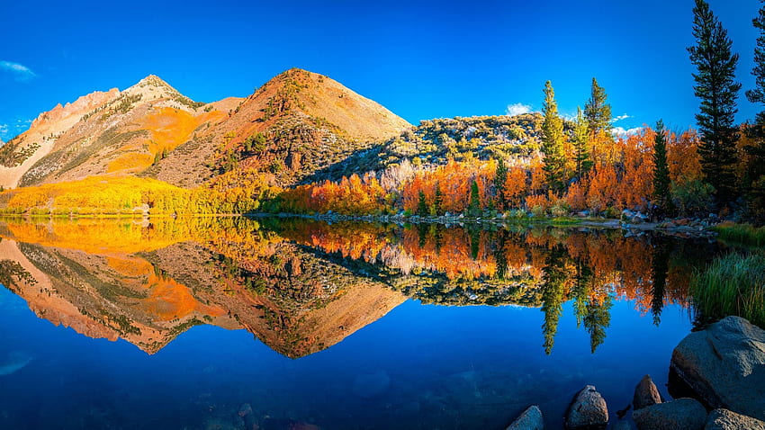 Californian Autumn, reflection, water, fall, trees, colors, sky, usa HD ...