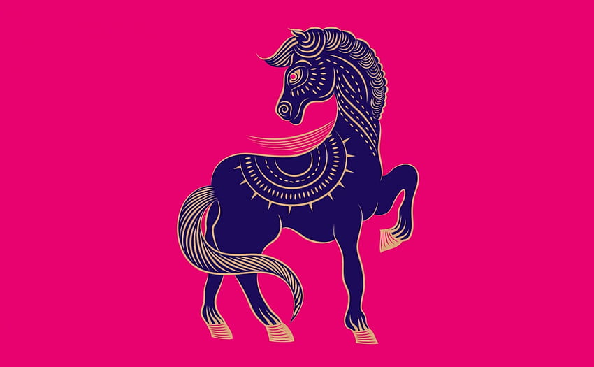 Chinese Zodiac ~ Horse, blue, animal, pink, horse, zune, zodiac, fantasy, chinese HD wallpaper