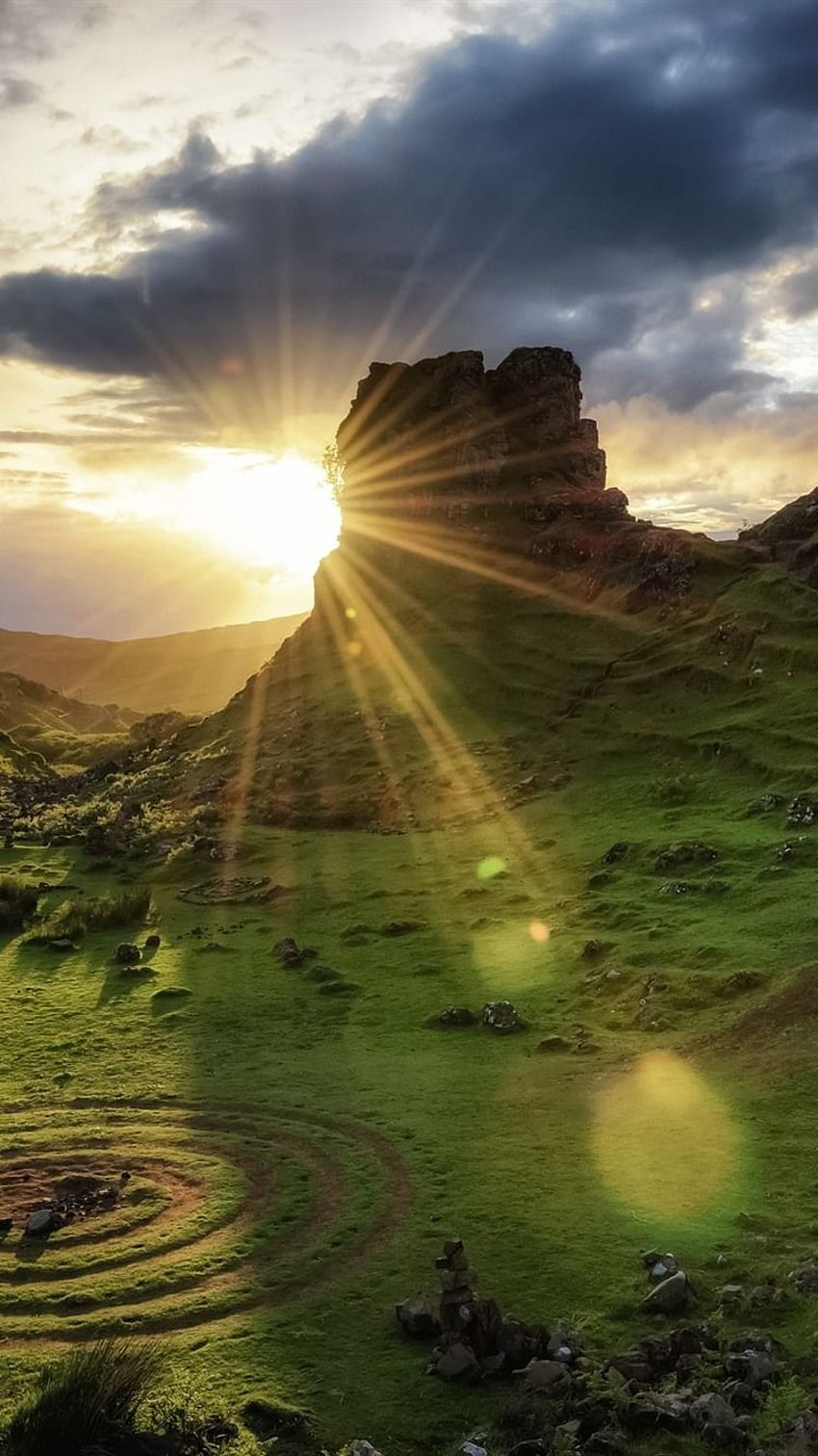 Scotland, Isle of Skye, nature landscape, green, clouds HD phone wallpaper