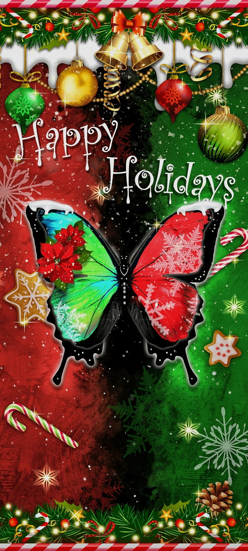 Kupu-kupu Selamat Liburan, tema, seni, ngengat dan kupu-kupu, Natal, bola, festival, kemewahan, warna-warni wallpaper ponsel HD