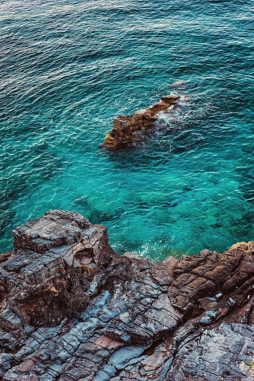 Natura, woda, morze, skały, widok z góry, wybrzeże Tapeta na telefon HD