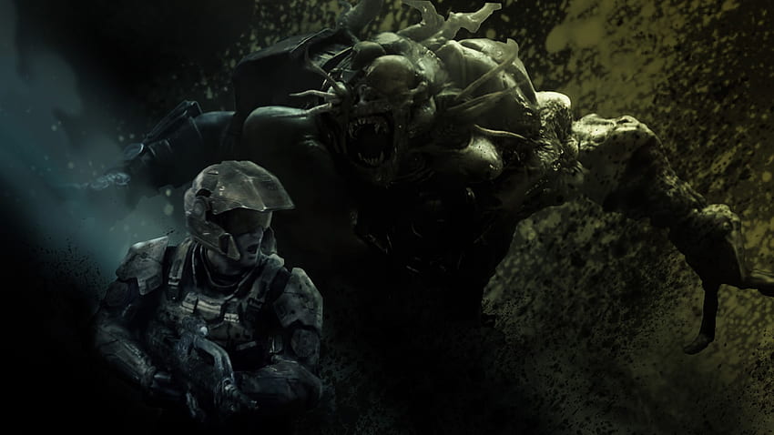 Halo Marines Vs Flood HD wallpaper