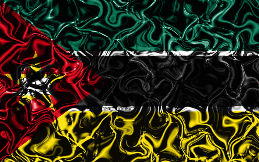 Flag of Mozambique, abstract smoke, Africa, national symbols, Mozambican flag, 3D art, Mozambique 3D flag, creative, African countries, Mozambique for with resolution . High Quality , Mozambique Flag HD wallpaper