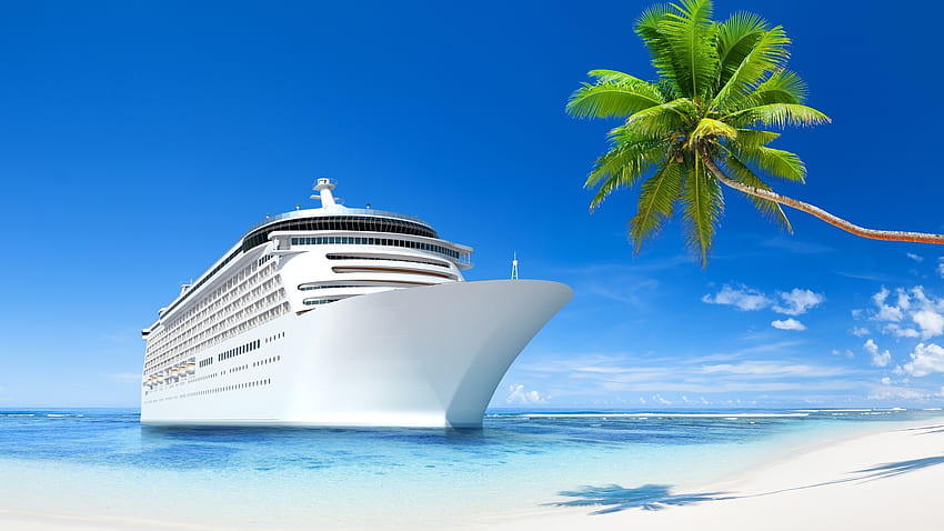 Statek wycieczkowy, tropikalny, statek, plaża, rejs Tapeta HD