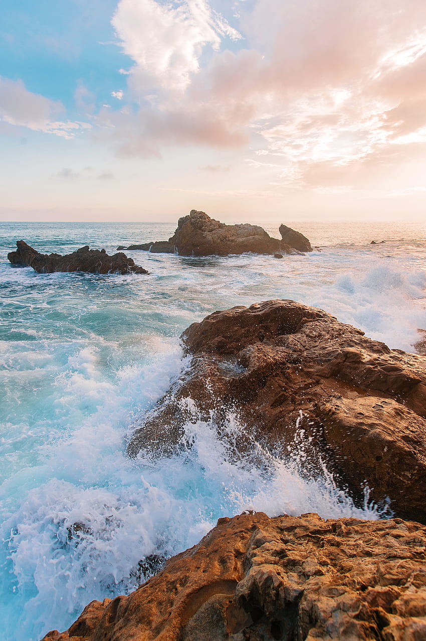 자연, 물, 바다, 파도, 바위, 해안 HD 전화 배경 화면
