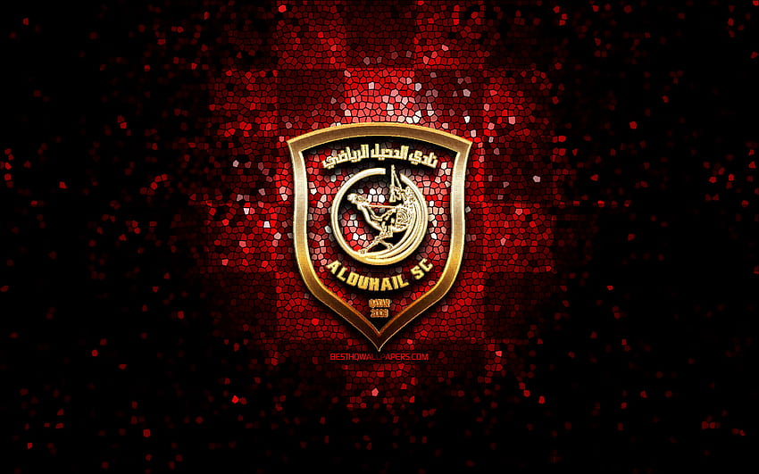 Al-Duhail SC, glitter logo, QSL, red purple checkered background, soccer, qatari football club, Al-Duhail SC logo, mosaic art, football, Al-Duhail FC HD wallpaper