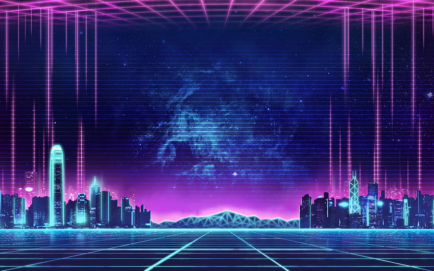 Synthwave, music, retro, neon city, Others, architecture, built ...