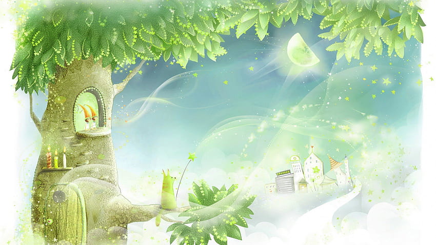 *** Dunia fantasi ***, abstrak, fantasi, hijau, dunia, pohon Wallpaper HD