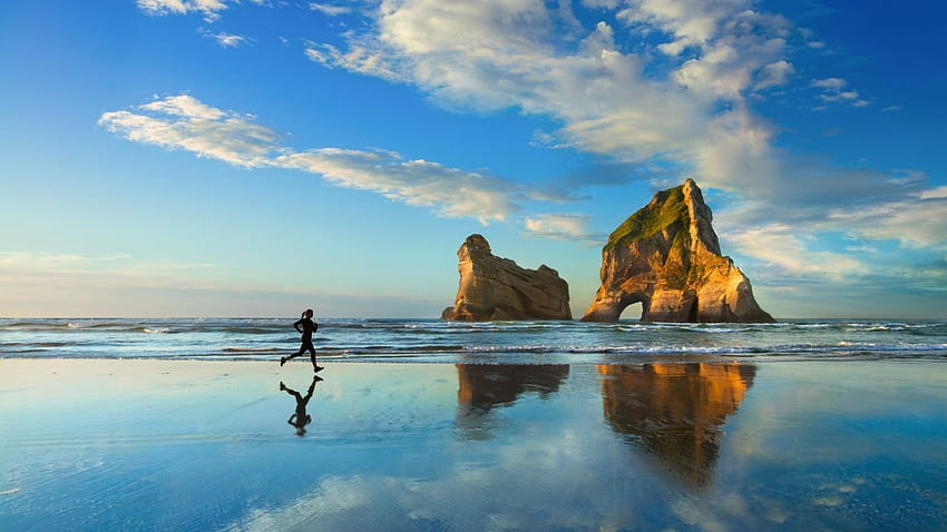 Athlete jogging sea coast sand . HD wallpaper