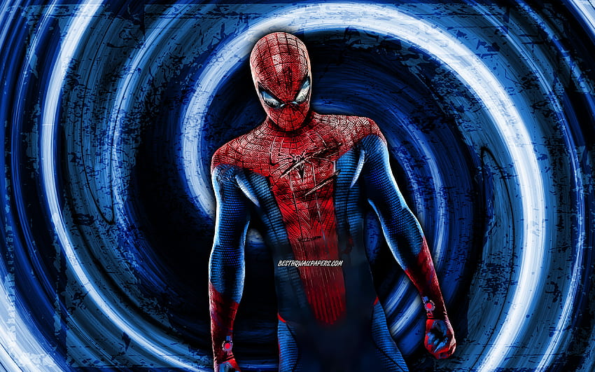 Homem-aranha, azul grunge de fundo, super-heróis, A Marvel Comics, Homem-Aranha, vórtice, Homem-aranha papel de parede HD