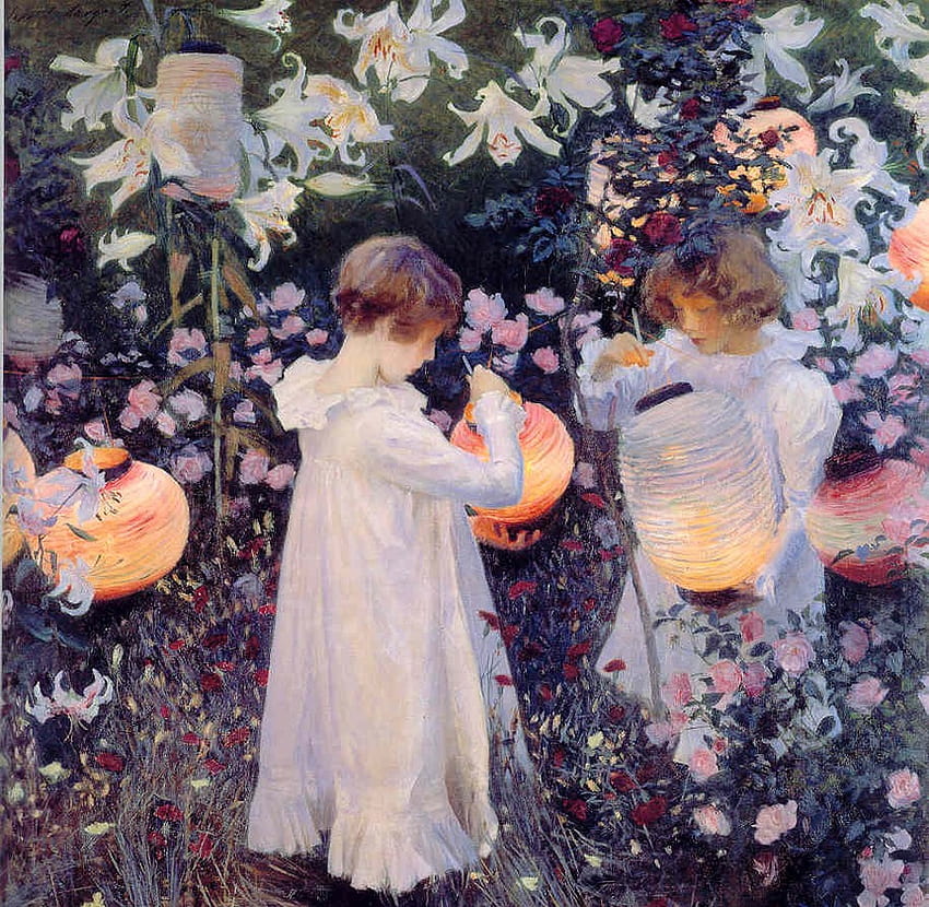 John Singer Sargent - Carnation Lily, Lily Rose , beyaz, karanfiller, çocukluk, çocuklar, bahçe, kız, lampioane, lily, küçük, gül, boyama, ışıklar, fener, sargent HD duvar kağıdı