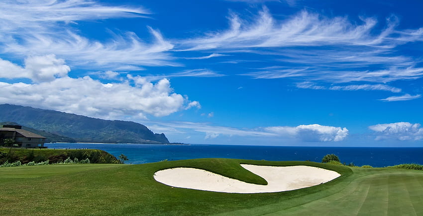 Bali Hai Golf Course - Princeville Kauai North Shore Hawaii, pulau, pasir, garis pantai, hawaii, pantai, tropis, golf, pemandangan, lapangan, pantai, bali high, kepulauan, samudra, laut, eksotis, surga, indah, na pali, bali hai, kauai, utara, polinesia, pemandangan, polinesia Wallpaper HD