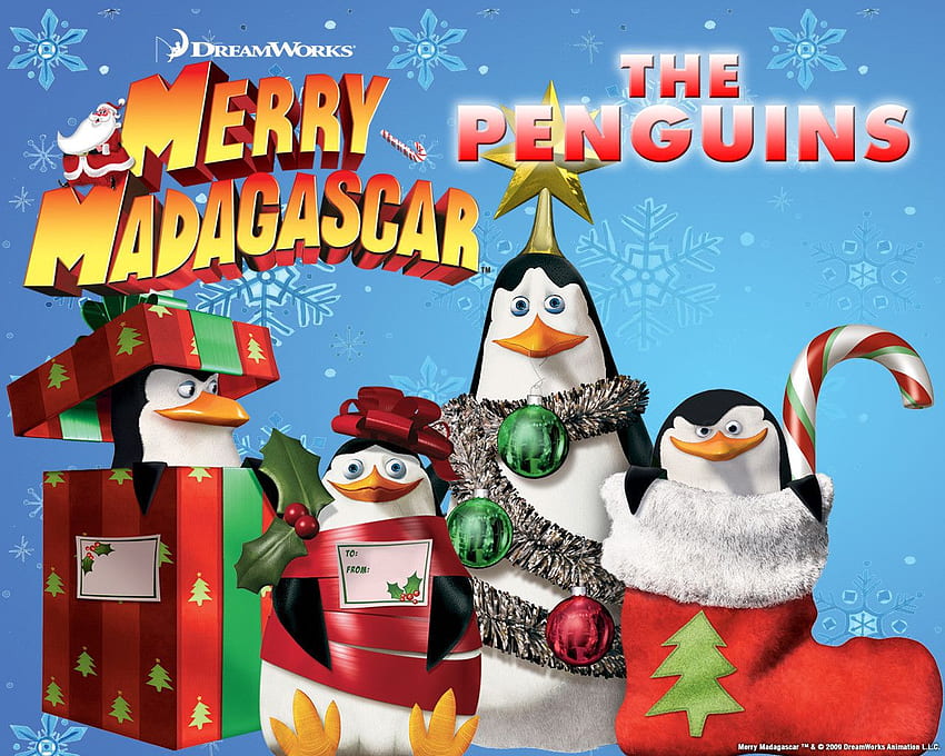 Pinguine von Madagaskar zu Weihnachten – Weihnachten HD-Hintergrundbild