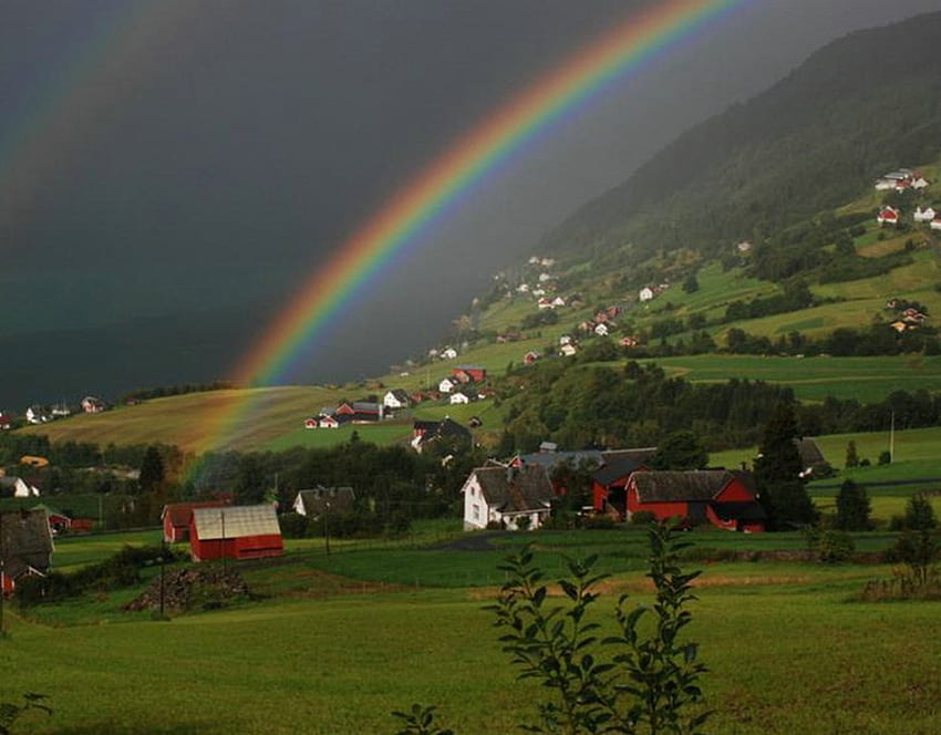 The Lord's Turban., colours, houses, rainbow, green HD wallpaper