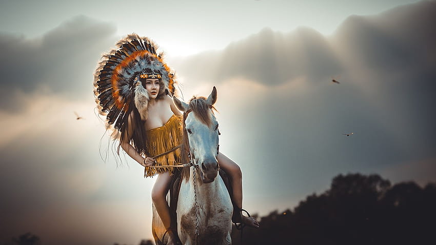 รูปของ Pferde Indianer Mädchens Tiere วอลล์เปเปอร์ HD
