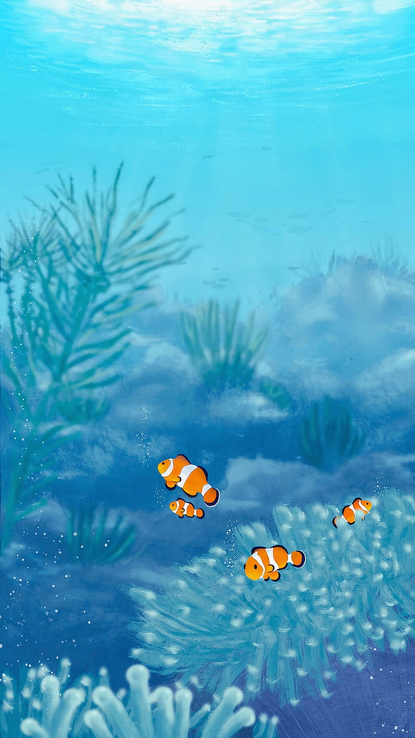 물, 아트, 언더워터 월드, 물고기, 해초, 해조류 HD 전화 배경 화면
