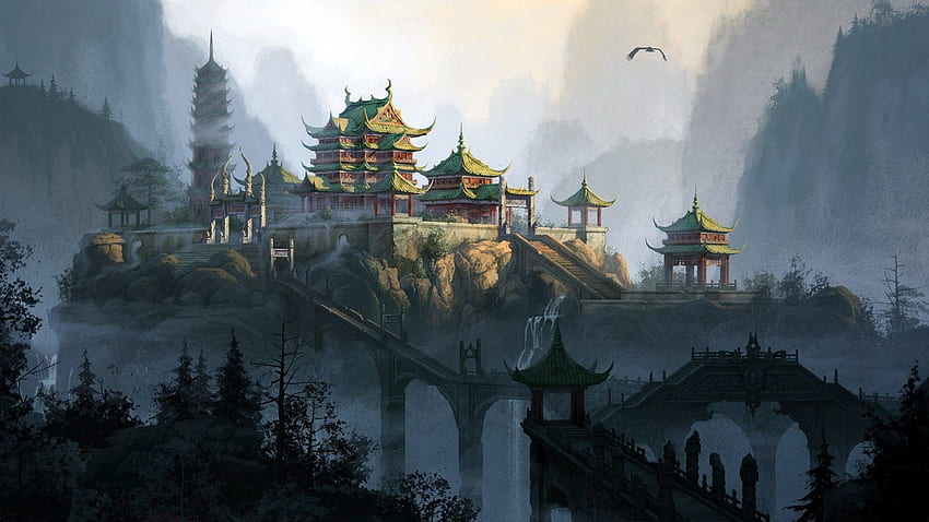 Chinesischer Anime, alte chinesische Architektur HD-Hintergrundbild