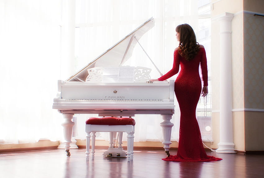 Dress white red piano music woman . . 478299. UP HD wallpaper